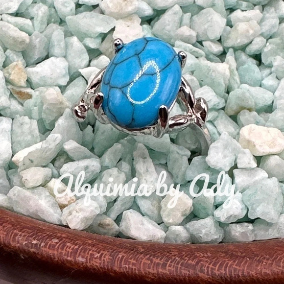 Turquoise Victorian ring in silver/protection and peace healing crystal - Picture 1 of 8